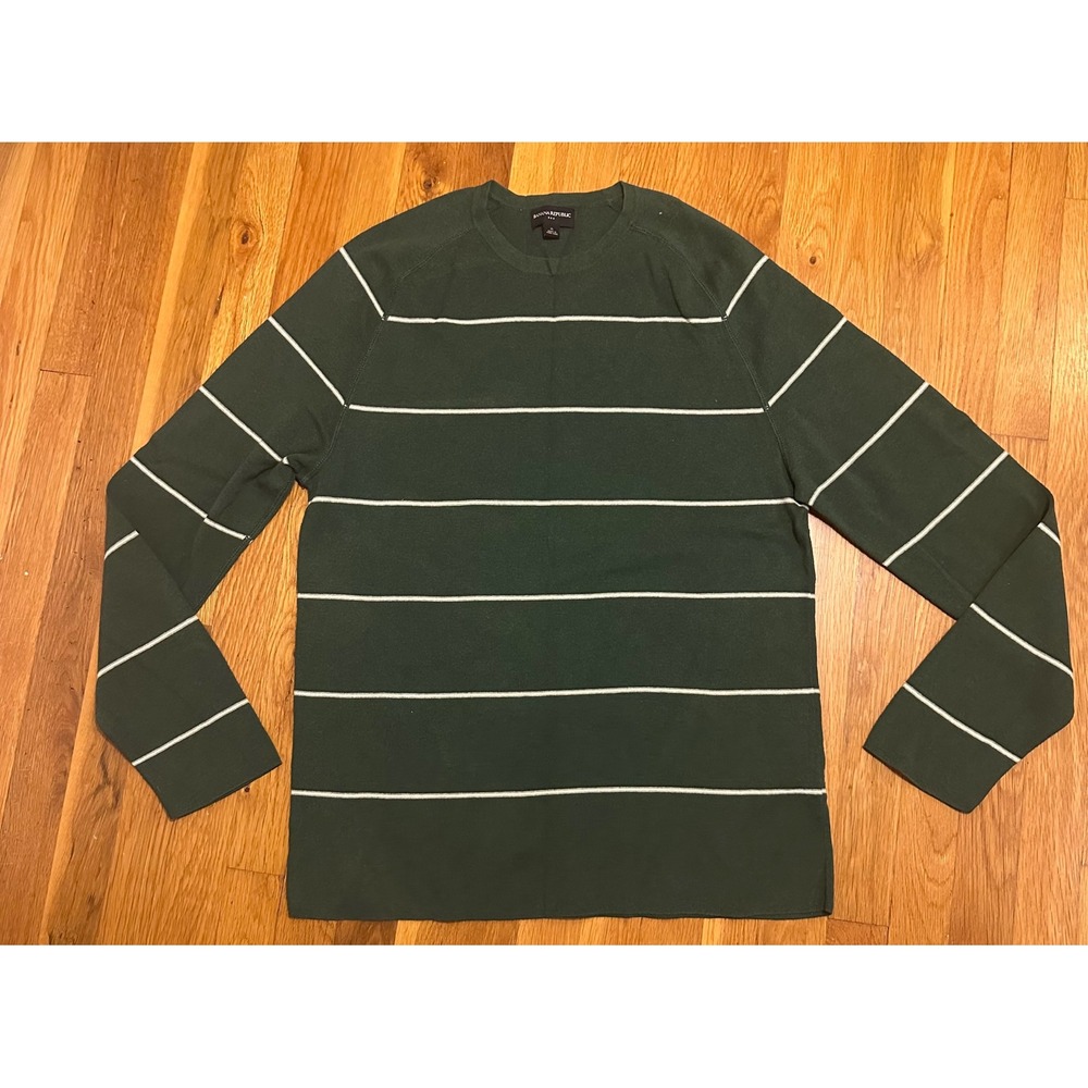 Banana Republic Men XL Green Striped 100% Cotton Crewneck Sweater Pullover Y2K